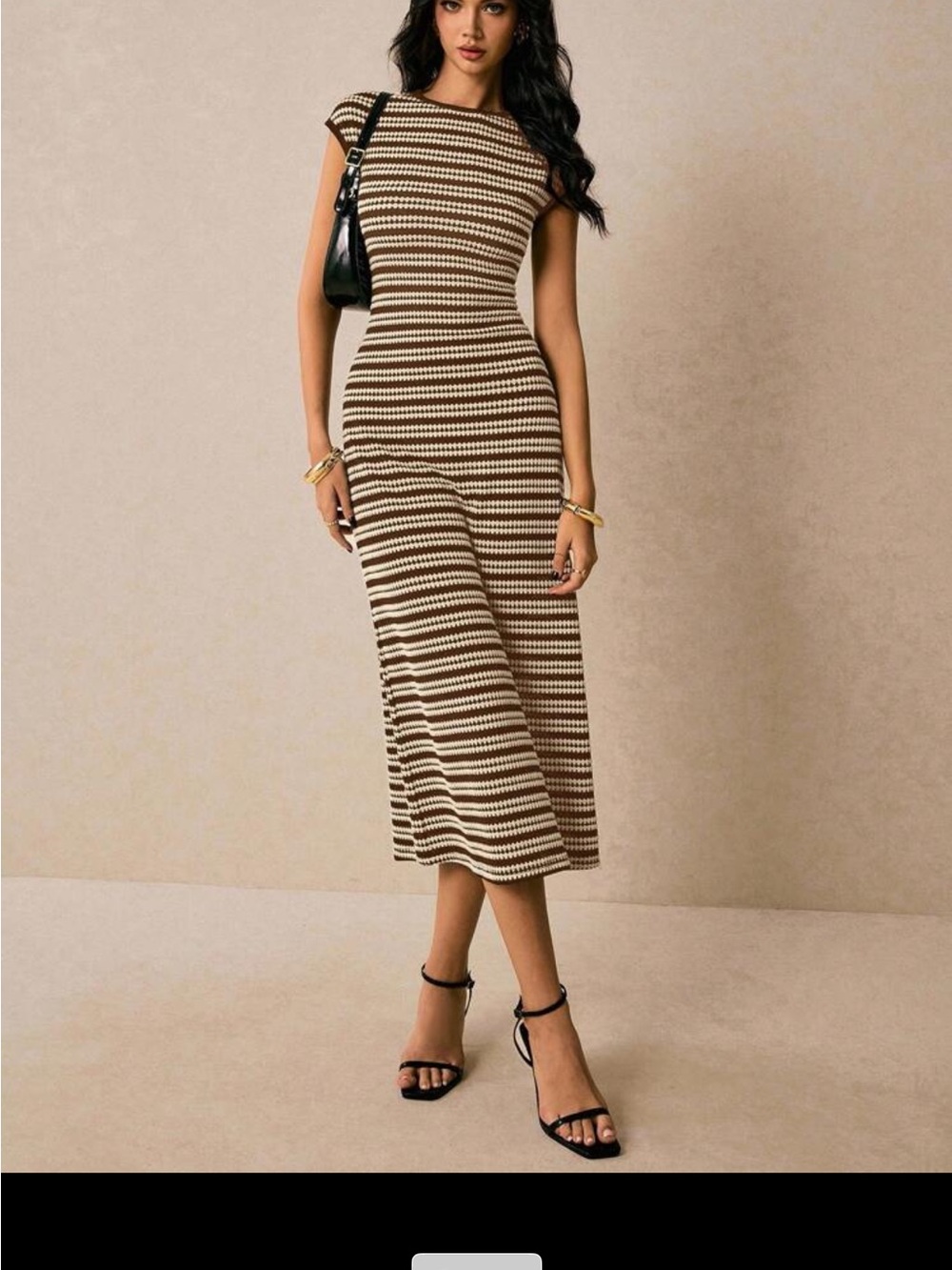 Black and Cream Striped Knit Maxi Dress - Picture 4 of 4